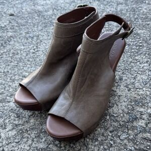 Kork‎ Ease Beril Women's Sz 7 M Taupe Leather Peep Toe Wedge Platform Sandals